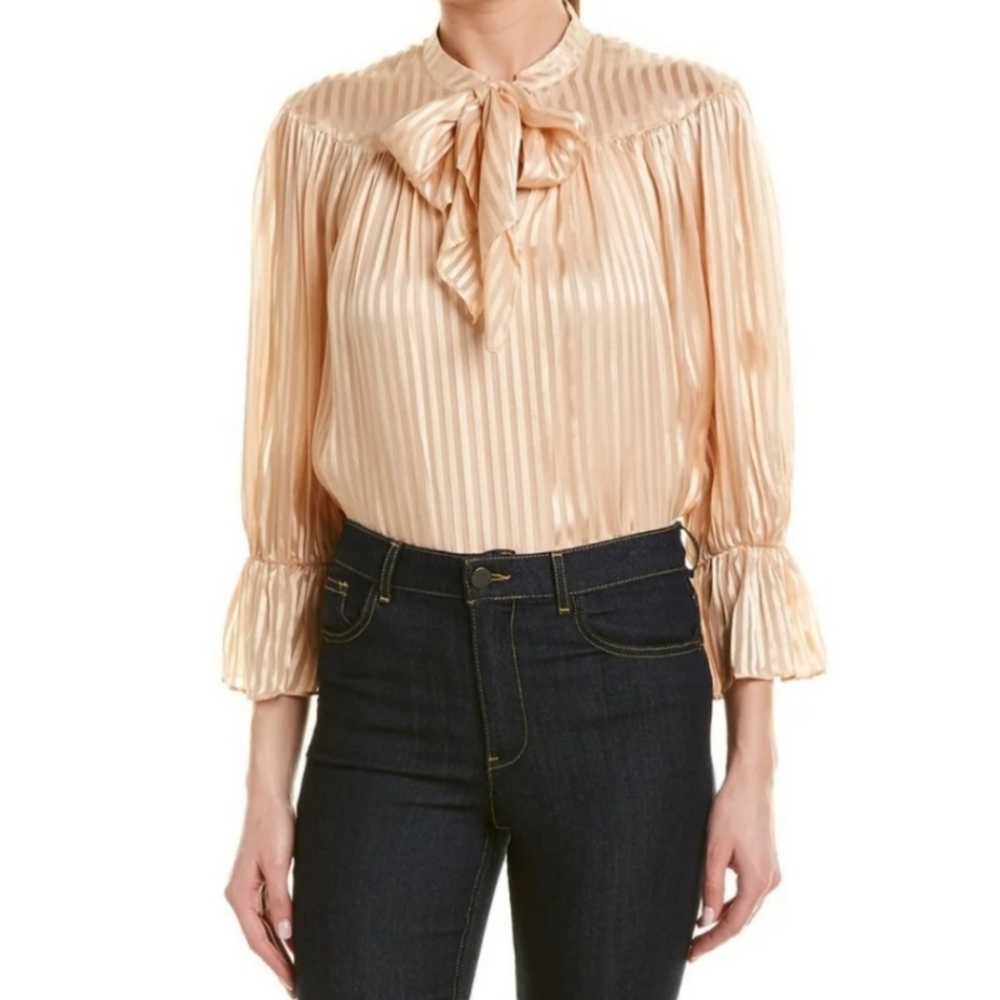 Alice + Olivia Danika Striped Tie Neck Blouse SM